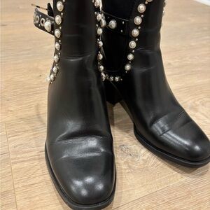 Zara Black Ankle Boots with Pearl Details